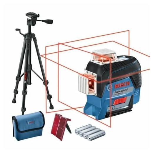 Bosch Professional linjelaser GLL 3-80 C (röd laser, inomhus, med appfunktion, arbetsområde: 30 m, 4x AA-batterier, stativ BT 150 )