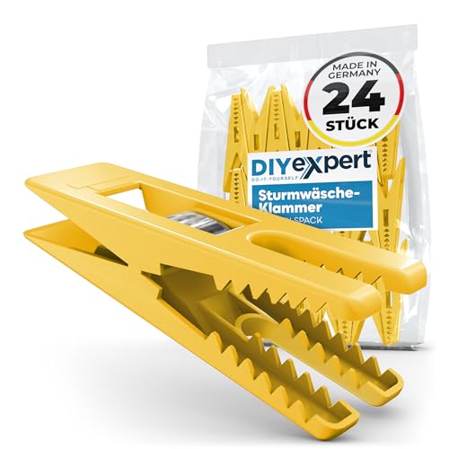 DIYexpert® 24 pinzas para la ropa Sturm 70 x 20 mm, pinzas multiusos – fabricado en Alemania, color amarillo