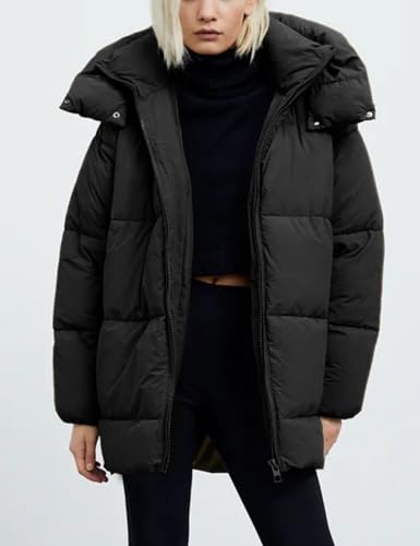 Gihuo Womens Quilted Puffer Coat Hoodie Winter Oversized Mid-Length Padded Down Jacket Warm Heavyweight Bubble Outerwear2