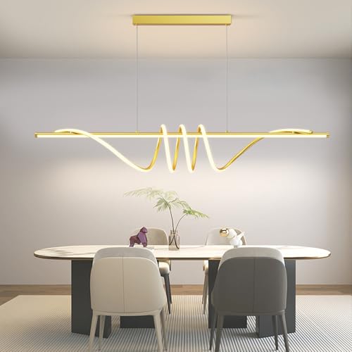 Moderno Led Lamparas Colgantes de Techo,3000K/4500K/6500K 10%-100% Temperatura de Color Lampara Colgante,Regulador con Control Remoto lampara para Cocina,Sala de estar,Comedor,Dormitorio Dorado 150CM
