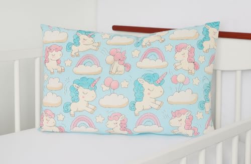 Balbina Kissenbezug 60 x 40 cm für Kinder & Babys, Kopfkissenbezug 100% Baumwolle, für Kinderzimmer, Kinderwagen oder Kinderbett, Baumwoll-Kopfkissenbezug mit Reißverschluss, Einhorn/Mint/Rosa