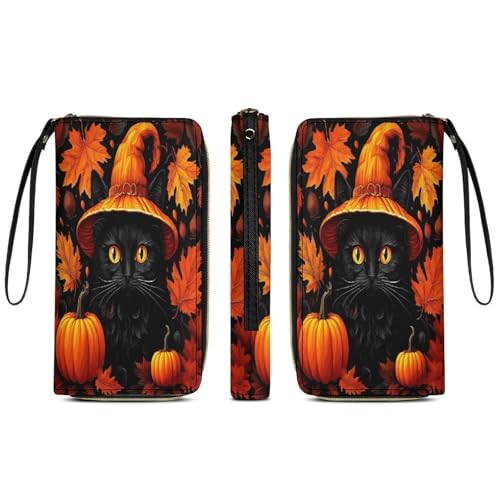 Halloween Black Cat Women's Wallet Wristlet Zipper Purse with Hand Strap Travel Credit Card Holder for Daily Use Gifts4
