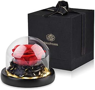 Eternal Rose- Preserved Flower Rose Handmade Gift Box Rose in a Glass Dome with LED Light to Girl Women for Valentine's Day Mother's Day Anniversary Birthday