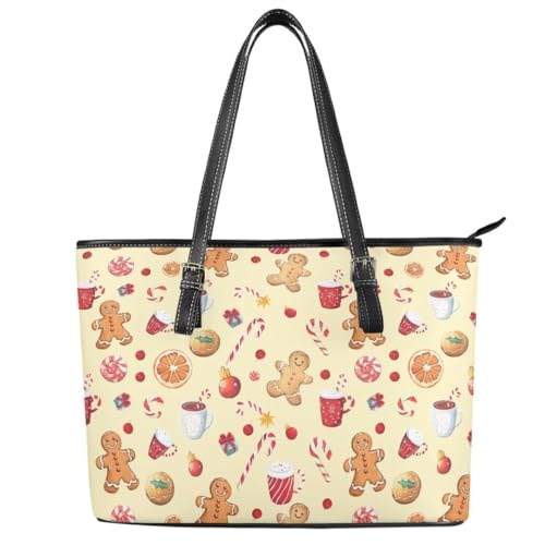 Image of Coldinair Christmas Leather Tote Bag for Women with Zipper Large Shoulder Tote Bag Shopping Casual Travel Bag Handbag Purse