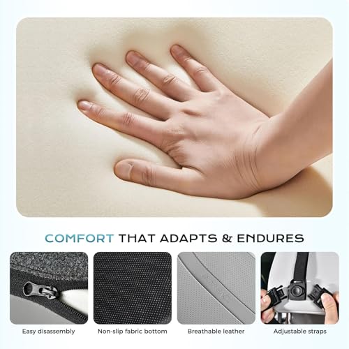 Image of Coverado Upgraded Lumbar Support Pillow and Car Neck Pillow, Ergonomic Memory Foam Integrated Car Cushion Back Neck Support Pillow, Soft Leather Cushion Back Pain Relief for Car Seat Driving, Gray