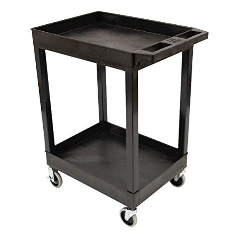 LUXOR SEC11-B 24" x 18" Plastic Utility Tub Cart - Two Shelf-Black Cover