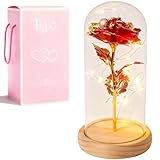 MATERIALES DE ALTA CALIDAD - Campana de cristal: cristal de alta calidad con aspecto cristalino y superficie brillante para una perspectiva de 360 grados sin restricciones. Base: madera maciza con grano natural para una elegancia rústica. Rosa: hecha de tela sedosa y realista, con luz LED cálida.