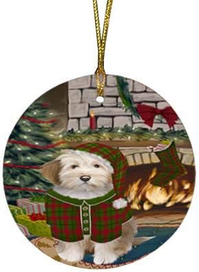 Have a Holly Jolly Tibetan Terrier Dog Round Flat Ornament - Pet Decorative Hanging Ornaments for Christmas X-mas Tree Decorations - 2.75" Round Ceramic Christmas Ornament POR1322