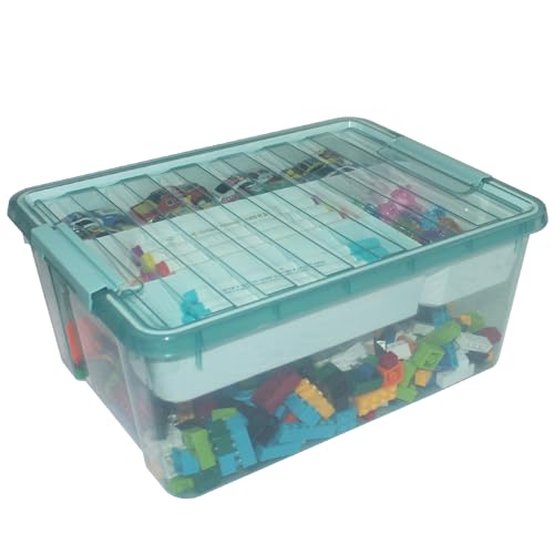 Image of Large Plastic Storage Box with Removable Tray Caddy Clear Art Supply Organizer Playroom Container Organizer Plastic Storage Bin with Lid for Bead Crayon Tool Sewing Supplies(Blue)