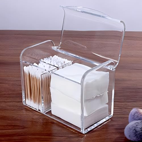 Image of Sooyee Qtip Holder Dispenser for Cotton Ball Swab, Cotton Round Pads, Floss,3 Compartment Plastic Apothecary Jars,Bathroom Organization and Storage,Vanity Organizers and Storage,Clear