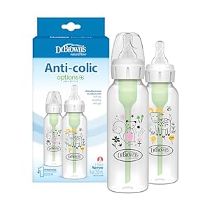 Dr. Brown’s Natural Flow Anti-Colic Options+ Narrow Baby Bottle, Squirrel & Goat, 8 oz/250 mL, with Level 1 Slow Flow Nipple, BPA Free, 0m+, 2-Pack