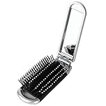 YPYMOD Folding Hair Brush, Travel Hair Brush with Mirror, Collapsable Pocket Size Brush Brush Hair Styling Tools for Gym, Trip, Purse, Swimming