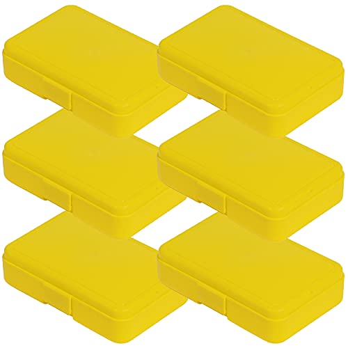 Deflecto Pencil Box for Kids, Plastic Storage Container, Yellow, 7.97” x 5.43” x 2.02”, 6 Count