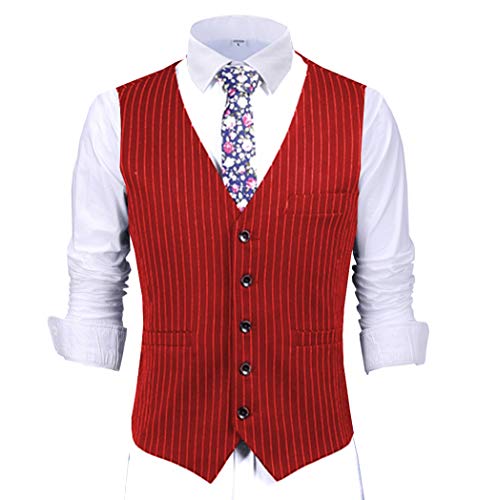 Ceehuteey Mens Pinstripes Vest Slim Fit Classic Stripes Vest Wedding Groomsmen Waistcoat