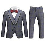 Boys Slim Fit Suit Tuxedo for Boy Check Plaid 3 Piece Suit Set for Kid Formal Boys Dress Clothes Wedding Ring Bearer Outfit Royal Blue