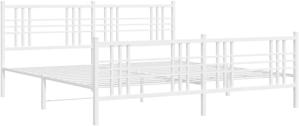 White Steel Double Bed Frame Sturdy Heavy-Duty Platform Foundation with slatted Mattress Support Rectangular Modern Minimalist Bedroom Furniture for Stable no-Box-Spring-Needed Easy-Assembly