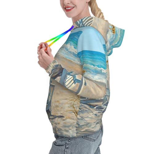 Sweat à capuche scène de plage pour femme pull ajusté - 2