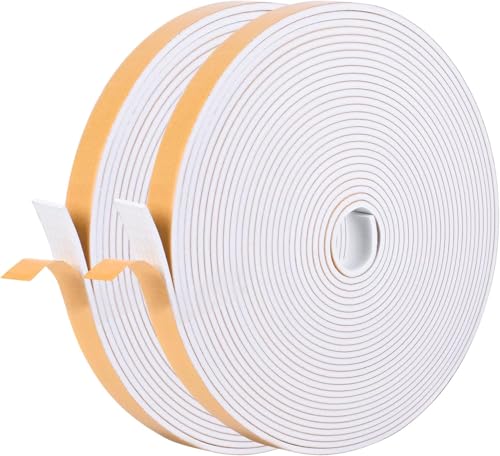 Self Adhesive Foam Tape Weatherstrip 1/2in x 1/4in x 42Ft High Density Foam Insulation Strips Foam Seal Weather Stripping with Strong Adhesive for Door and Window Sound Isolation Soundproofing, White