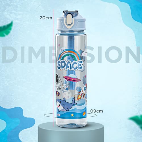 Image of BAYBEE Galaxy Kids Water Bottle 800ml | Leak-Proof Baby Sipper Bottle with Flip Lock Lid & Silicone Straw | BPA-Free School Water Bottle for Boys & Girls, Drinking Training Sipper Bottle Kids (Blue)