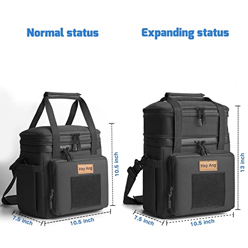 Hxy Ang Tactical Lunch Box, Expandable Insulated Lunch Bag, Large Waterproof Leakproof Cooler Bag With Molle Webbing/Adjustable Shoulder Strap, Durable Lunchbox For Men Women Adults Work Picnic Black #TOP2