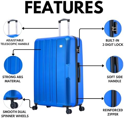 FLYMAX 29" Large Suitcase 4 Wheel Lightweight Luggage Hard Shell Travel Case Hold Check in Fits 23kg - 27kg + 3 Digit Lock Suitcase Large + Telescopic Handle 103 Litre Capacity - View 5