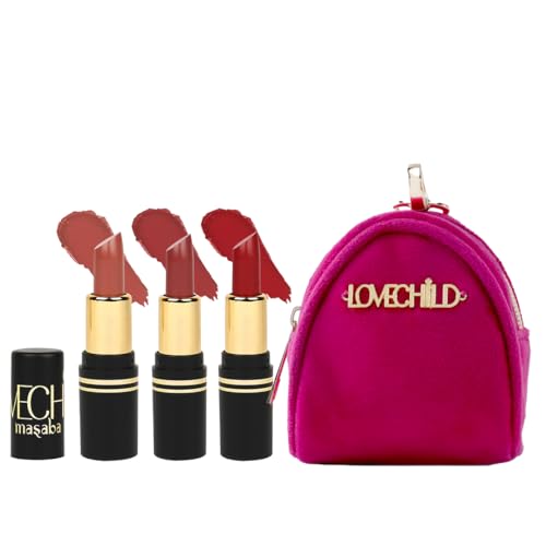 LoveChild Masaba Pocket Mini Lipsticks Set of 3 with Free Travel Pouch, Hydrating & Long-Lasting Matte Finish, 1.5g Each, Shades for All Skin Tones, Compact & Travel-Friendly Gift Pack, Combo B LoveChild Masaba Pocket Mini Lipsticks Set of 3 with Free Travel Pouch, Hydrating & Long-Lasting Matte Finish, 1.5g Each, Shades for All Skin Tones, Compact & Travel-Friendly Gift Pack, Combo B