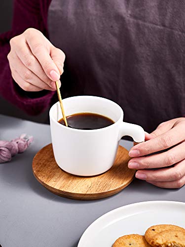Coffee Mug Tea Cup Ceramic with Wood Saucers 10.5 Oz Matte Latte Mug Cups Birthday Gift Ideas Novelty Gift for Men Women Festival Engagement Perfect for home or the office (White) - Thumbnail 4