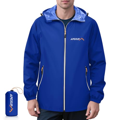Image of APEXUP Packable Rain Jacket Men Waterproof Lightweight Raincoat with Hood
