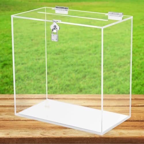 Image of Hooqict Clear Acrylic Card Box with Lock and Slot, Thick DIY Blank Wedding Card Box for Wedding Reception, Large Acrylic Gift Money Holder for Party Graduation Decorations