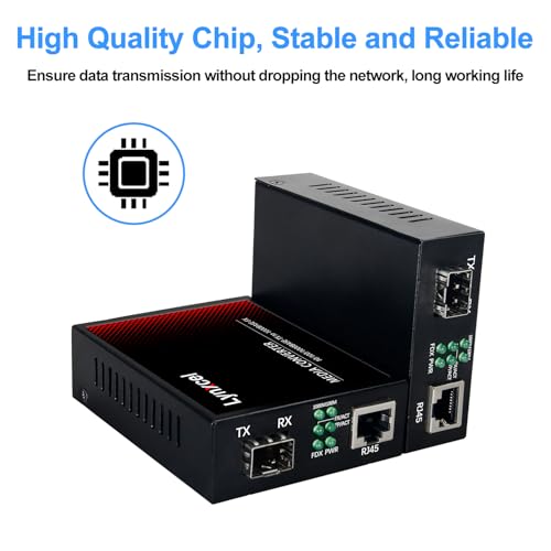 Image of Gigabit Fiber Media Converter, Open SFP Slot SFP to Ethernet Converter, 10 /100 /1000Base-TX to 1000Base-FX Fiber Ethernet Converter, Support SFP Gigabit Modules, 1 Pair