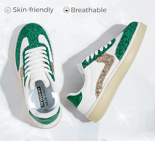 LUCKY STEP Women's Glitter Sneakers Fashion Retro Casual Sparkly Bling Shiny Dressy Bedazzled Bridal Wedding Anti Slip Walking Shoes4