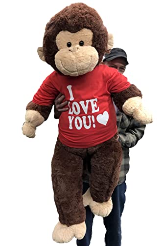 Giant Stuffed Monkey with I Love You Shirt - Large 4-Foot Extra-Soft Jumbo Plush Animal - 48 Inch / 122 cm - Huge-Sized Gigantic Animals - Oversized Valentines Day Monkey Stuffed Animal - Big Plush