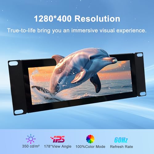 Image of 7.84 Inch 2U Rack Mount Touchscreen Monitor,1280x400 IPS Secondary Display with Speaker, Compatible with DeskPi RackMate T0 /T1 /T2 /T0 Plus /T1 Plus /TL1, Tecmojo 4U /6U /9U /12U 10inch Server Rack Cabinet