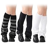 FrostyFlair Calentadores de Piernas para Chicas, 3 Pares de Vestido Tricotado Acampanado Calcetines Altos Mujeres, Y2K Kawaii Calentadores Mujeres, Accesorio de Invierno Halloween Navidad