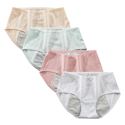 Yintry Ropa Interior de período para niñas Adolescentes, Bragas de período Menstrual, Calzoncillos Protectoras de algodón de Malla a Prueba de Fugas para Mujer, Paquete de 4 (M, Estilo 1)