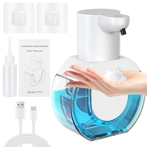 IGUGI Automatico Dispensador Jabon Baño, Dispensador Automático Jabon 420ml, Dispensador de Espuma Automático, Carga USB con Sensor Dispensador Jabon Cocina, IPX5 Resistente 4 Niveles Ajustables