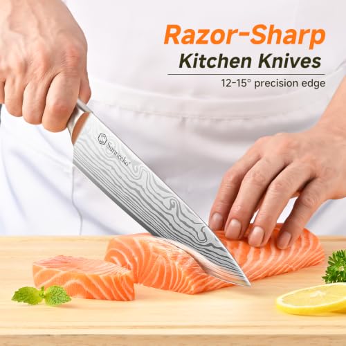 Sunnecko 15-Piece Kitchen Knife Set with Block and Sharpener, White Handle - Image 2