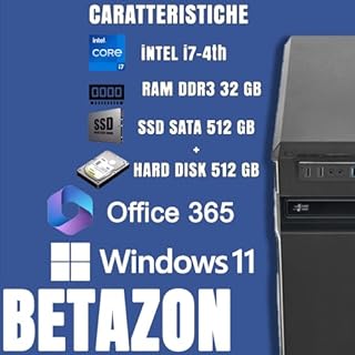 PC Fisso NUOVO pronto all'uso • Intel core i7-4th • 32GB RAM DDR3 • 1TB (512 SSD + 512 HDD) • Windows 11 Pro • Office 365 • WiFi • DVD • USB 3.0 • Ideale per ufficio, casa e studio • Garanzia 2 anni