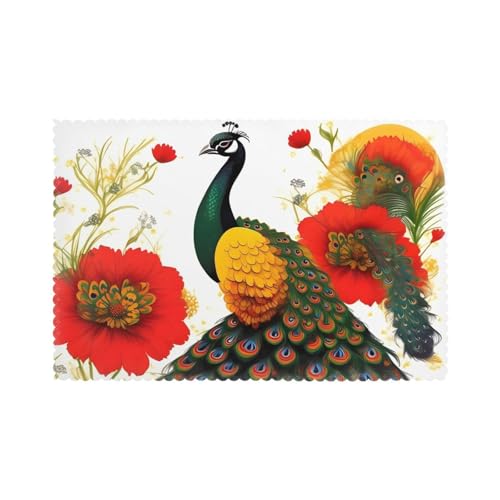 Set de table paon rouge chic de qualité hôtelière 30x45cm lavable