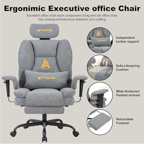 Image of Symino Gaming Chair with Footrest, Up /Down Armrests, Suede Fabric Ergonomic Office Chair, 155 Recline Computer Chair for Desk, Grey
