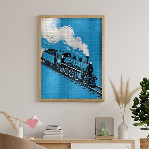 Peinture diamant de qualité supérieure train bleu et strass carrés 5D - 5