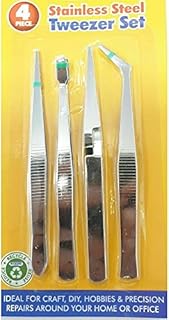 Tweezers Stainless Steel Pointed Long Set Craft Hobby Model Making Tools Household DIY UK Pack of 4