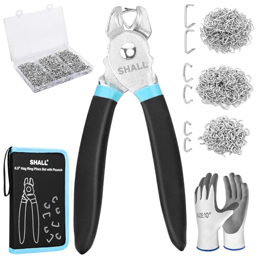 SHALL Hog Ring Pliers Kit with 600pcs Galvanized Hog...
