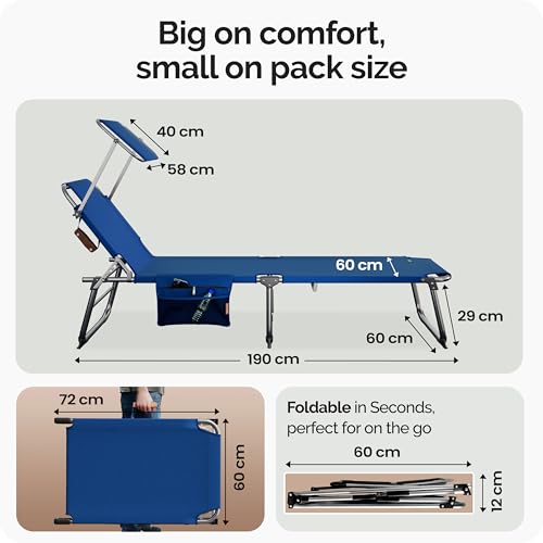 Sun Lounger Ibiza Blue Aluminium With Sun Shade - 2