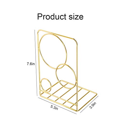 Metal Gold Bookends,Beautiful, Not Rusty, 5.3 In × 3.9 In × 7.6 In The Metal Book Ends Is A Good Choice For Organizing Your Desk (Gold Circle) #TOP6