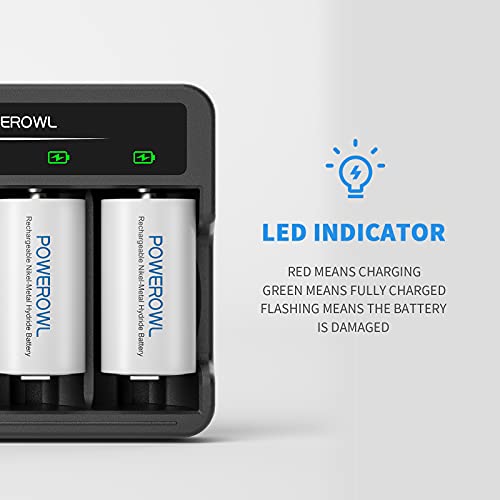 Powerowl Rechargeable D Batteries With 4 Bay Battery Charger, Usb Quick Charging, For Aa Aaa C D Ni-Mh Ni-Cd Rechargeable Batteries -4 Count #TOP4