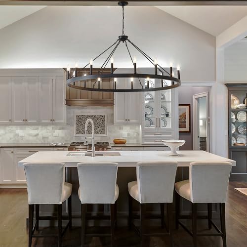 ZBMYRBZJ 53 Inch Large Black Wagon Wheel Chandelier 18-Light Farmhouse Wagon Wheel Chandeliers Round Industrial Ceiling Light fixtures for Outdoor Porch high Ceilings Living Dining Room Foyer Entryway by ZBMYRBZJ - Used condition - Image 9