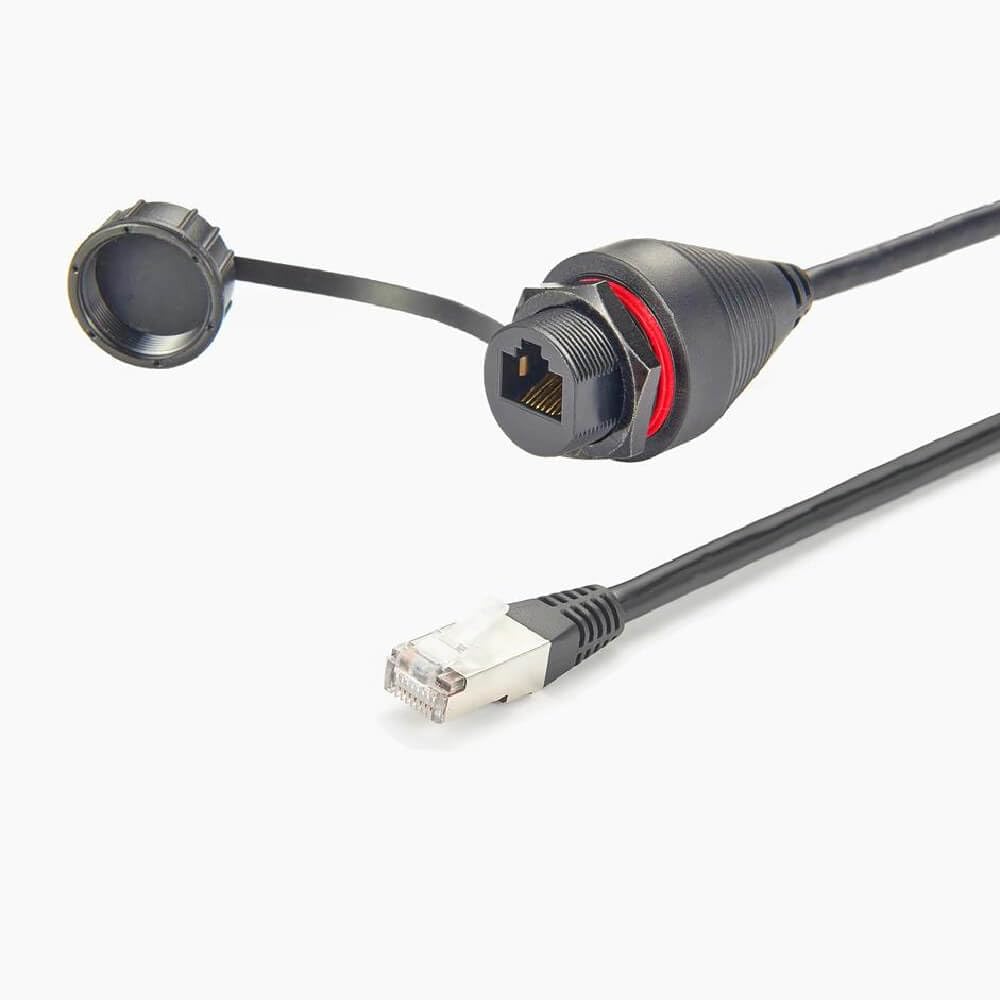 Waterproof Panel Mounted Ethernet RJ45 Extension Cable Ethernet LAN Cable Connector Double end Coupler Adapter Male to Female with Waterproof/dustproof Cap IP67 1Meter