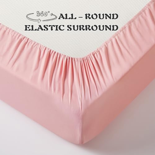 Image of KKJIAF 3 Piece Toddler Sheet Set Microfiber, Includes a Flat Sheet, a Fitted Sheet and a Ruffle Pillowcase, Light Pink
