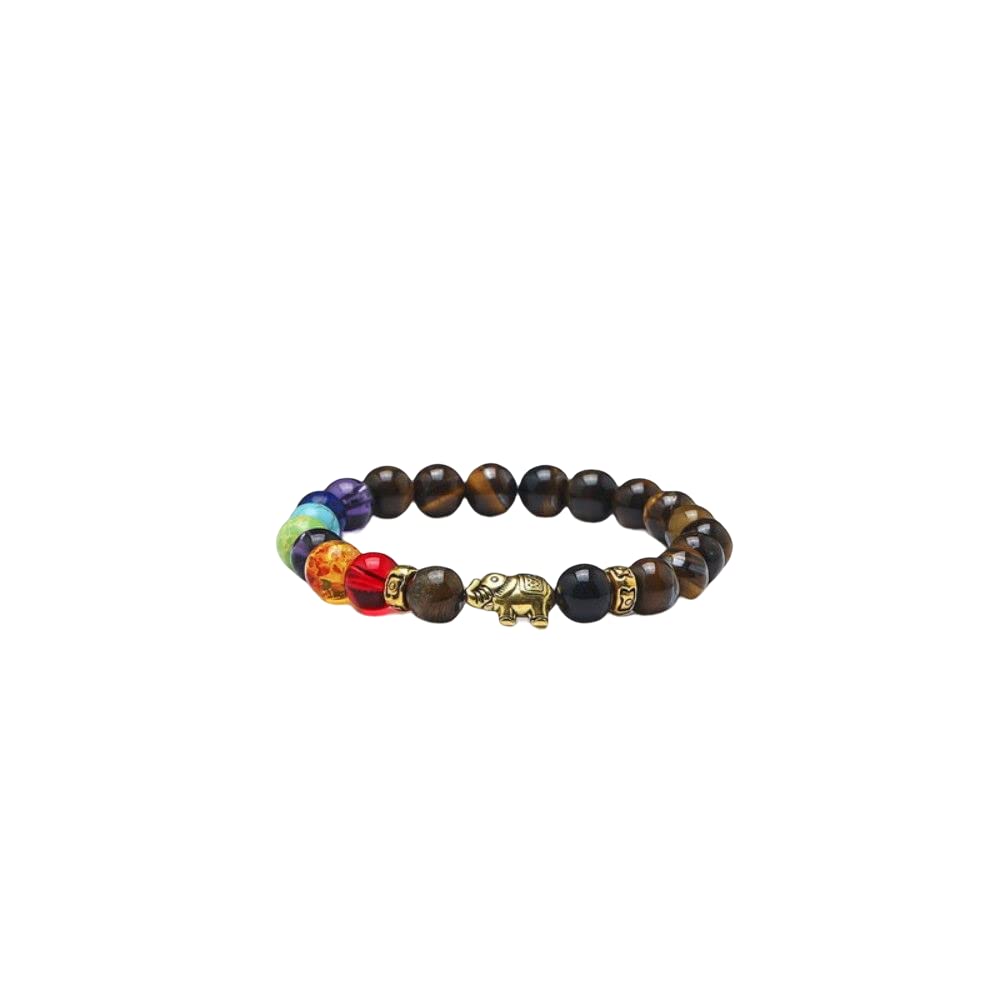 COLORFUL BLINGCharm Chakra Bracelets 8MM Natural Lava Stone Beads Bracelet for Women Men Yoga Protection Stress Relief Crystal Bracelet Jewelry